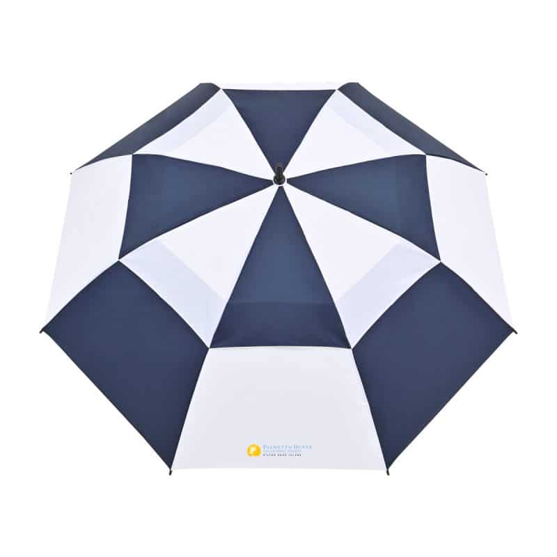 Elements 60" Recycled Auto Open Double Canopy Golf Umbrella - Navy-White - 2