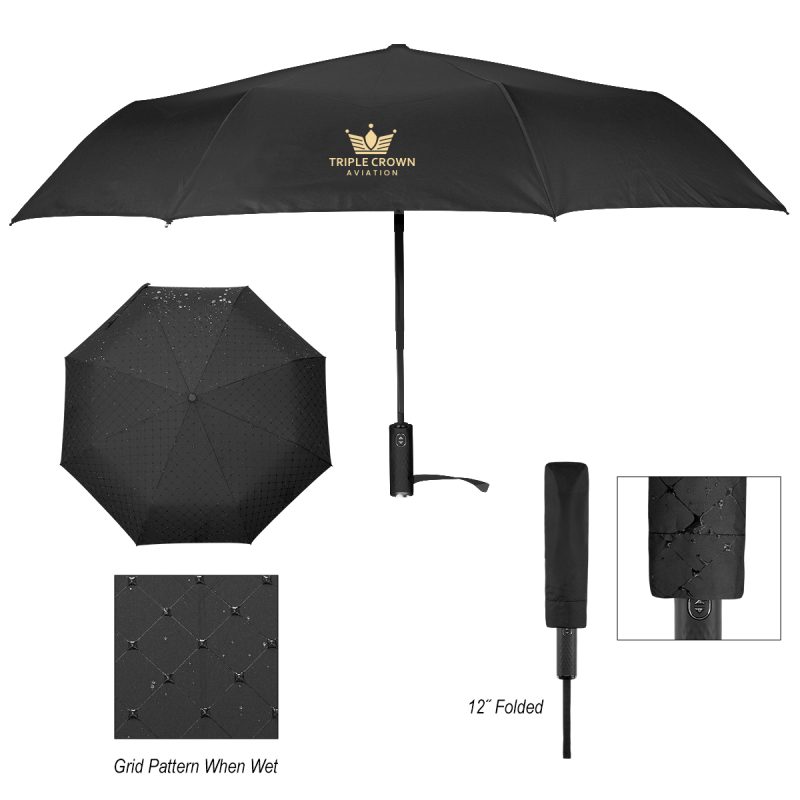 42" Arc Hidden Grid Telescopic Folding Umbrella With 100% Rpet Canopy - 2