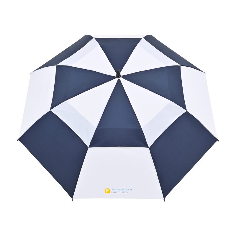 Elements 60" Recycled rPET Auto Open Dual Canopy Golf Umbrella - Navy-White - 2