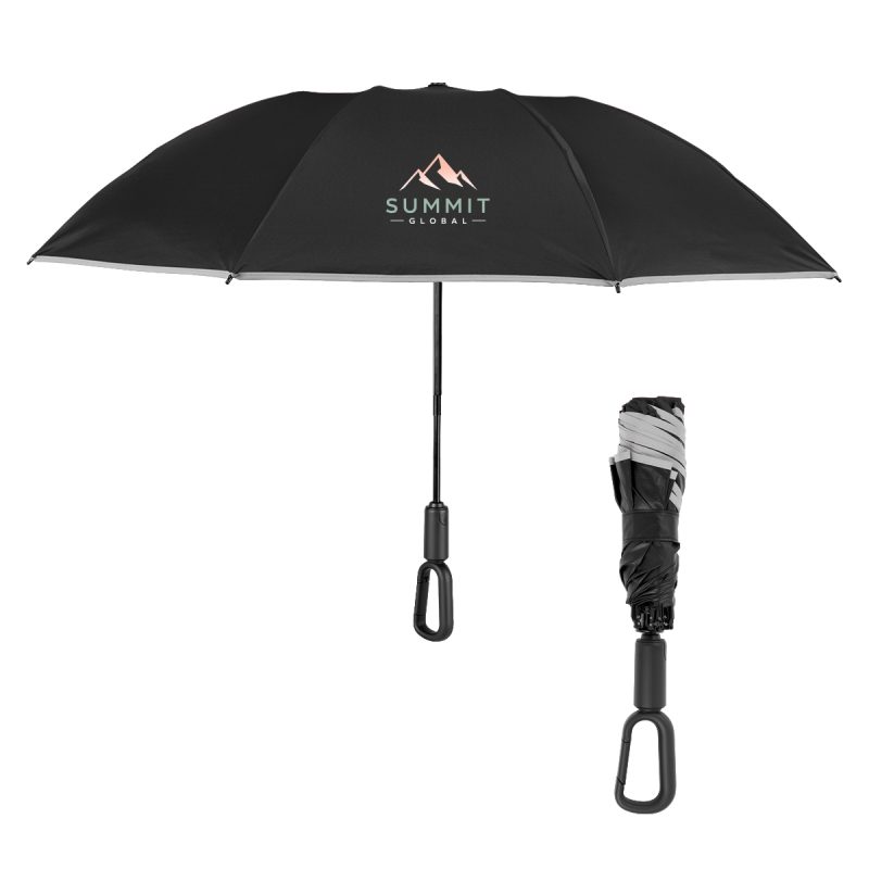 46" Arc Telescopic Inversion Umbrella With Carabiner Handle And 100% Rpet Canopy - 2