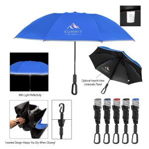 46" Arc Telescopic Inversion Umbrella With Carabiner Handle And 100% Rpet Canopy